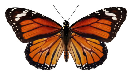 Isolated Monarch butterfly flapping wings, vibrant orange and black, delicate wings pattern