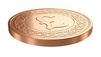 Isolated new British pound coin featuring a repeating knot design, a modern UK currency item