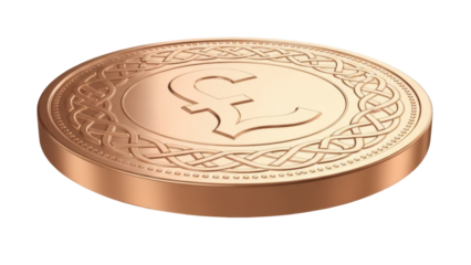 Isolated new British pound coin featuring a repeating knot design, a modern UK currency item
