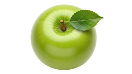 Isolated Granny Smith apple with a green leaf on top, a healthy fruit for weight loss diet