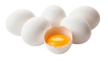 Isolated hen eggs, egg yolk, protein source food ingredient rich with nutrients, breakfast food
