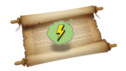 Isolated ancient scroll with electricity symbol for power, energy and thunder ideas