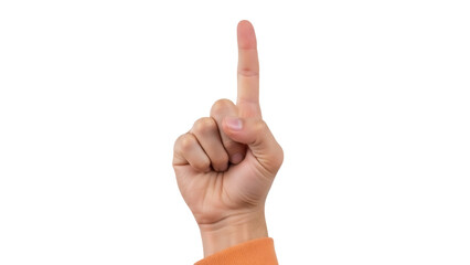 Isolated hand with index finger pointing upward for attention or number one sign up concept