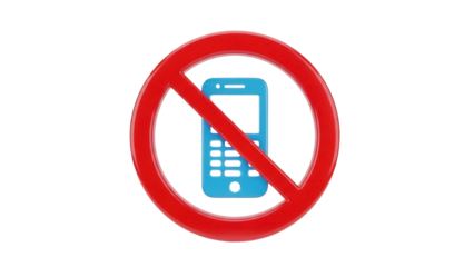 Isolated warning sign prohibiting mobile phone use, indicating ban and restricting communication