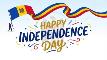 moldova flag for independence day on white background with waving ribbon flag and date