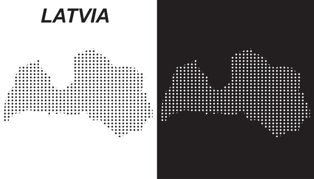 Latvia Map Vector, Baltic Country Dotted Pattern Black and White Shapes, Latvia Infographic Template, Editable EPS Latvia Geography
