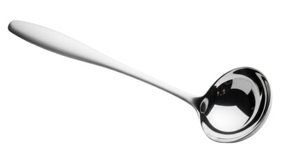 Isolated serving utensil, modern polished ladle, spoon for cooking, eating, and serving