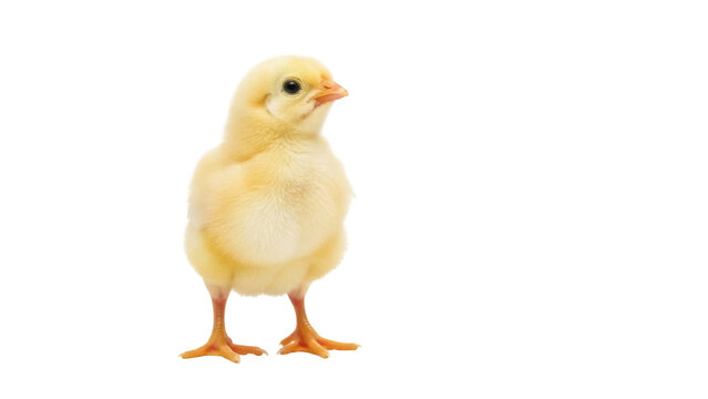 Isolated Baby chicken stands alert, a newborn chick posing on a plain surface, alone