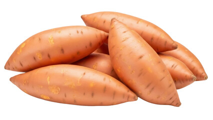 Isolated sweet potatoes, nutritious raw vegetables for healthy cooking, meal prep, and roasting