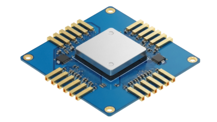 Isolated electronic component on blue carrier board, surface mount technology for circuit design