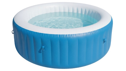Isolated hot tub inflatable, relaxing spa, blue portable whirlpool, summertime enjoyment