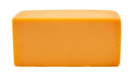 Isolated block of cheddar cheese, orange dairy food ingredient ready for cooking or serving