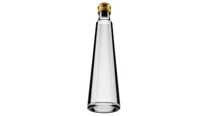 Isolated clear glass bottle with golden screw cap, container for oil, liquor or vinegar
