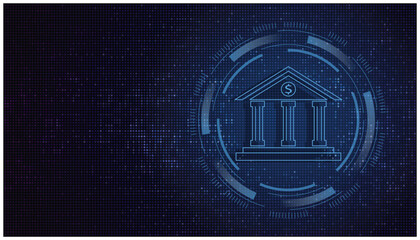 Digital banking and financial technology concept with bank icon and data interface