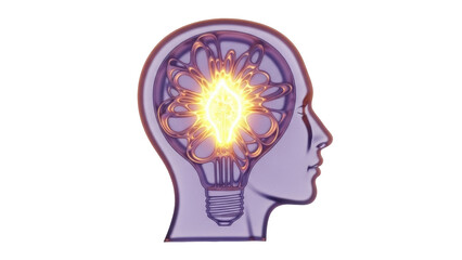 Isolated man's profile with light bulb representing thought process and mental clarity