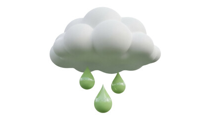 Isolated Cute Green Raindrops Hanging from Fluffy Clouds Graphic Image Illustration