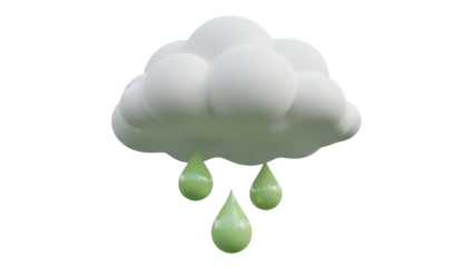 Isolated Cute Green Raindrops Hanging from Fluffy Clouds Graphic Image Illustration