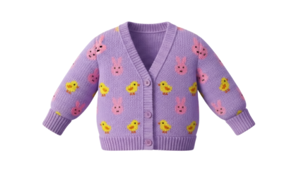 Isolated Easter knit cardigan with bunnies and chicks, pastel cute outfit for children