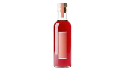Isolated bottle filled with red liquid, alcoholic beverage, fruit vinegar or organic syrup