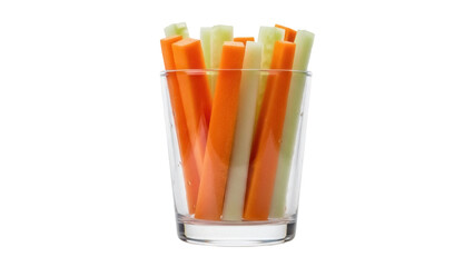 Isolated carrot and celery sticks in glass, ready-to-eat snack; healthy and appetizing diet