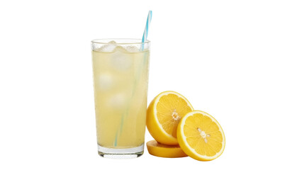 Isolated citrus drink with ice cubes and lemons, refreshing cool beverage for summer