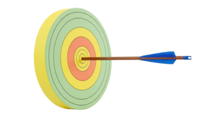 Isolated Arrow hitting a target with rings of different colors archery sports success