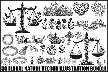 50 Floral Nature Vector Illustration