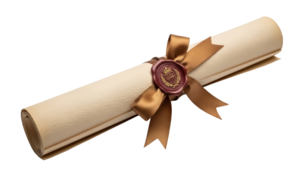 Isolated Diploma Award Graduation Scroll with Seal and Ribbon Ceremony Honor Achieve Success