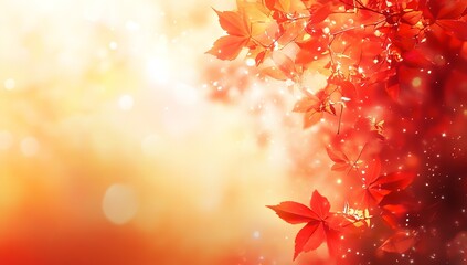 Vibrant Autumn Leaves with Warm Sunlight and Bokeh Effect, Seasonal Background