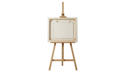 Isolated canvas on easel, ready for painting or drawing, wood frame, artistic display