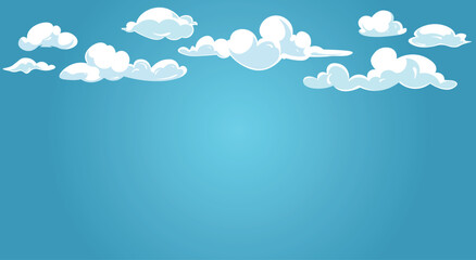 Cartoon white clouds on blue sky background illustration