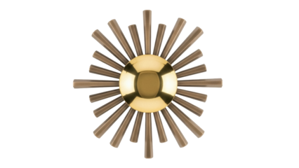 Isolated mid-century modern starburst sun metal wall art decor midcentury gold finish home design