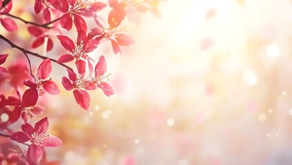 Vibrant Pink Flowers and Leaves with Soft Focus Background and Warm Sunlight Glow