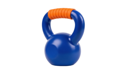 Isolated blue kettlebell with an orange handle, workout equipment for weightlifting exercises