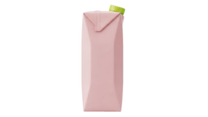 Isolated pink cardboard package mockup with a green cap for juice or milk stands upright