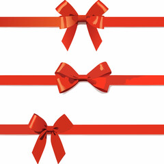 A collection of vibrant red ribbons and bows on a white background