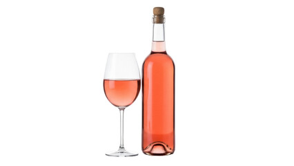 Isolated rosé wine bottle with a glass, beverage for celebrating or relaxing after work