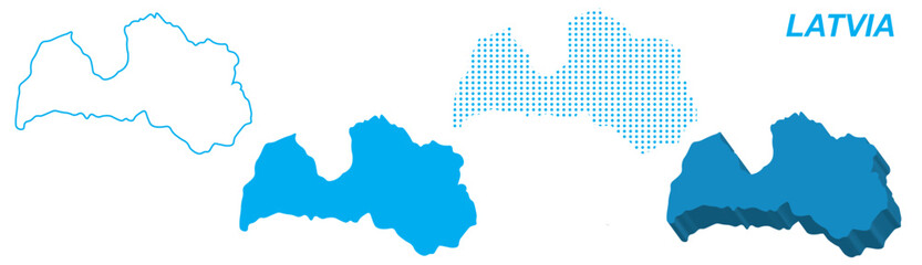 Latvia Map Vector Set, Europe Outline Silhouette Dotted 3D Solid Shapes, Latvia Country Infographic Template, Editable EPS Latvia Geography