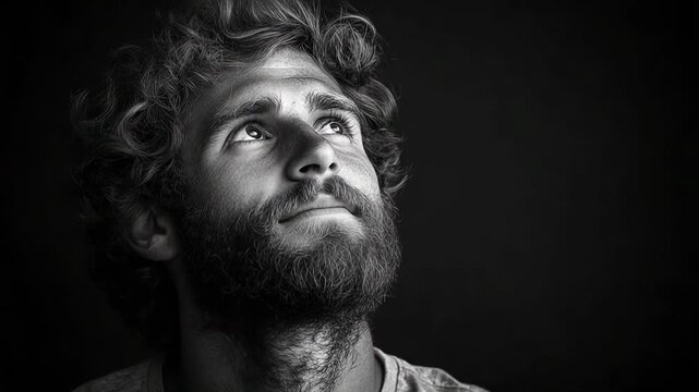 selective focus expressive bearded man in monochrome portrait