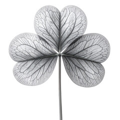 Delicate grayscale illustration of a three-leaf clover, veins visible