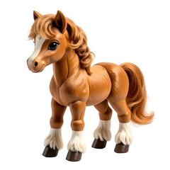 Brown and tan toy horse with flowing mane and white face markings