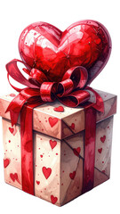 A heart-shaped gift box with a large bow, ready for love
