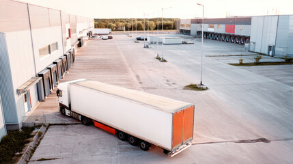 Empty truck trailer parked at warehouse loading dock