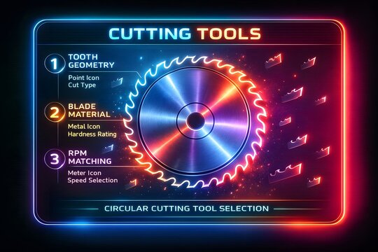 Circular Saw Blade Cutting Tools Selection Concept with Tooth Geometry and Material Fit - Powered by Adobe