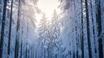 Winter wonderland Snow covered trees in a pristine forest