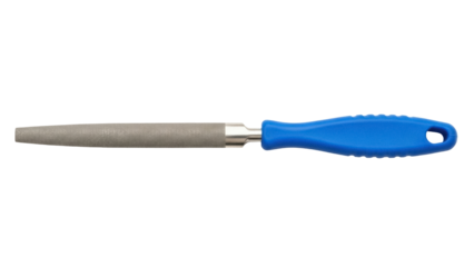 Isolated needle file, hand tool for fine metal, wood, or plastic work with blue handle
