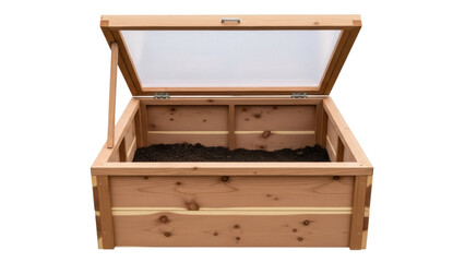 Isolated raised garden bed with opened transparent lid for plants, vegetable growing