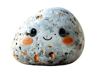 Cartoon rock with happy face, blush, and eyelashes. Black background