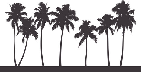 Black and white silhouettes of tropical palm trees horizon
