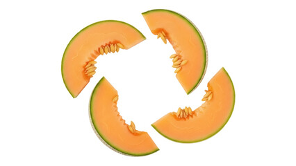 Isolated Cantaloupe slices forming a circle of fresh fruit perfect for a refreshing snack